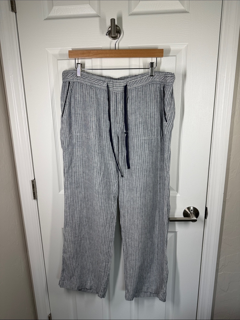 Caslon blue striped linen wide leg pants size large